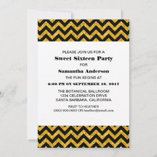 Convite Yellow Chevron Glitter Sweet 16 Party