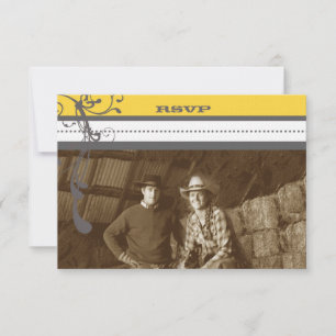 Convite Yellow & Cinza Funky Swirls Casamento Salve a Data