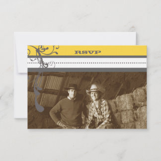 Convite Yellow & Cinza Funky Swirls Casamento Salve a Data
