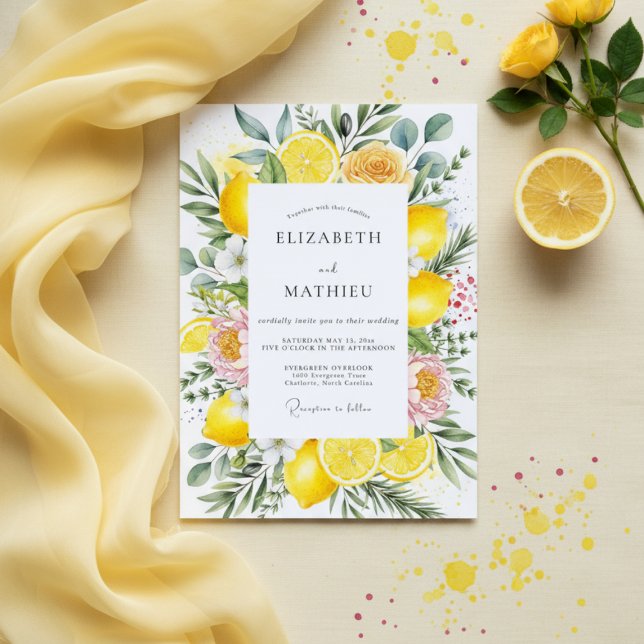 Convite Yellow Citrus Blossom Romance Wedding (Criador carregado)