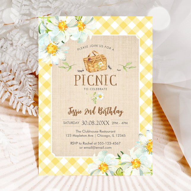 Convite Yellow Classic Picnic Birthday Invitation (Criador carregado)