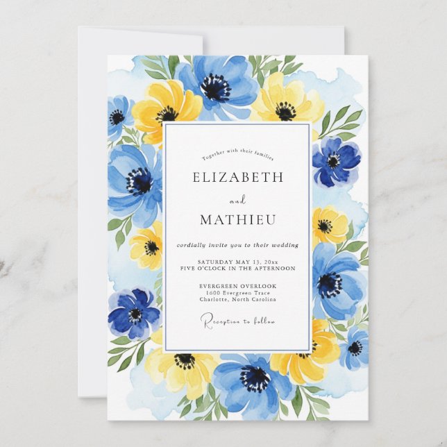 Convite Yellow Cobalt Ebullient Spring Wedding (Frente)