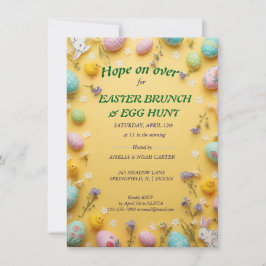 Convite Yellow colorful  Easter BRUNCH & HUNT
