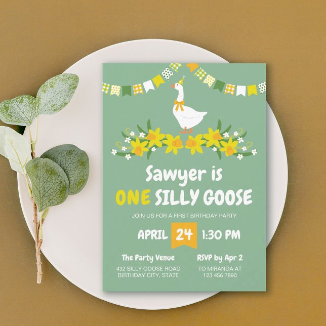Convite Yellow Daffodils One Silly Goose First Birthday (Criador carregado)