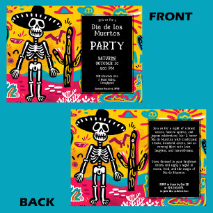 Convite 💀 Yellow Doodle style Dia de los Muertos
