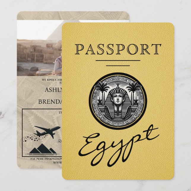 Convite Yellow Egypt Passport Wedding Invitation (Frente/Verso)