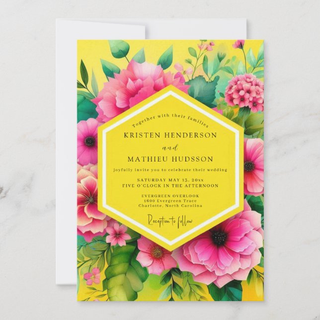Convite Yellow Floral Bloom Wedding (Frente)