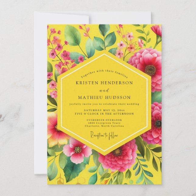 Convite Yellow Floral Blossom Romance Wedding (Frente)