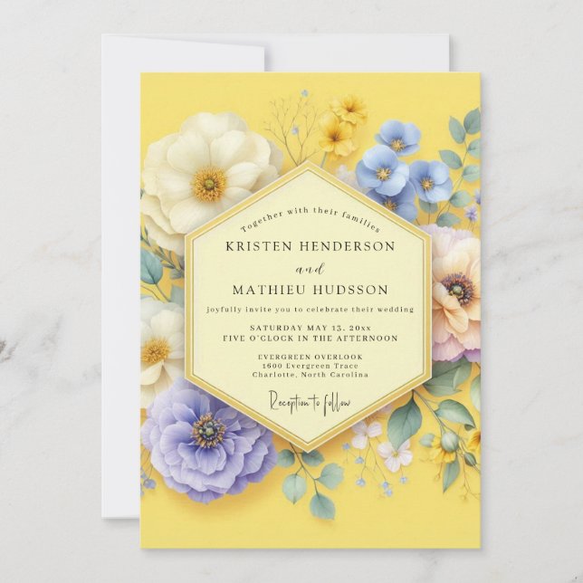 Convite Yellow Floral Meadow Wedding (Frente)