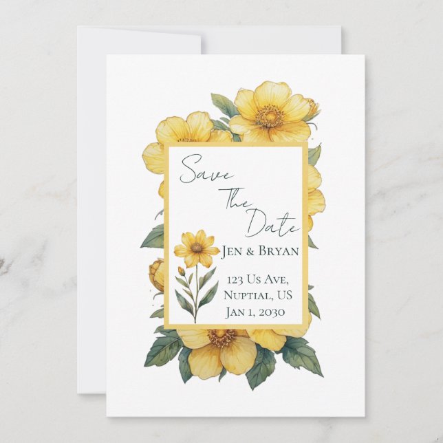 Convite Yellow Flower Wedding Invitation (Frente)