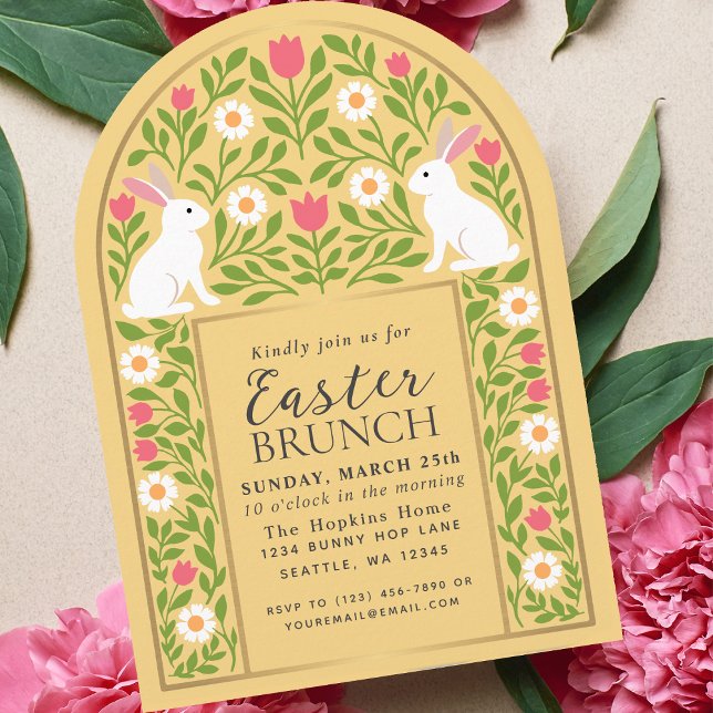 Convite Yellow Folk Art Easter Brunch Arch Invitation (Criador carregado)