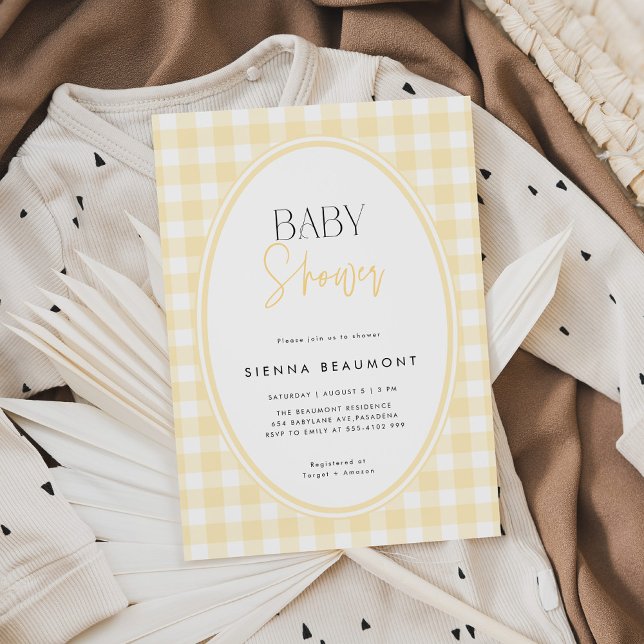 Convite Yellow Gingham Baby Shower Invitation (Criador carregado)