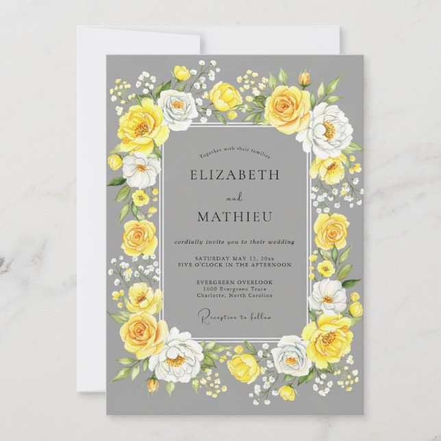 Convite Yellow Gray Cheerful Summer Wedding (Frente)