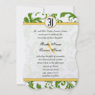 Convite Yellow & Green Damask Swirls Wedding Invitations