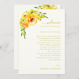Convite Yellow Green Wedding Welcome Letter Itinerary Card