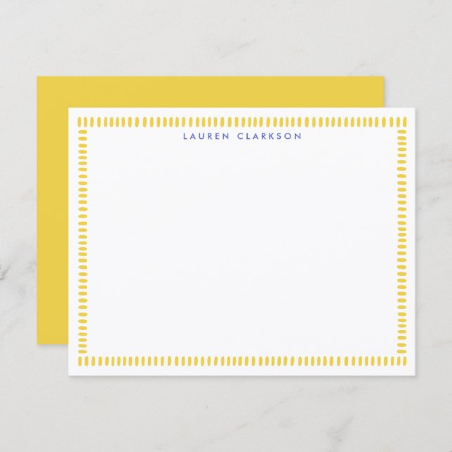 Convite Yellow Hand Painted Striped Frame Note Card (Frente/Verso)