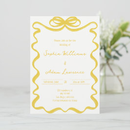 Convite Yellow Hand Written Pinstripes Whimsical Wedding