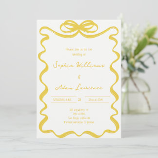 Convite Yellow Hand Written Pinstripes Whimsical Wedding