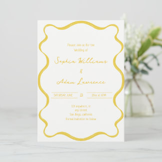 Convite Yellow Hand Written Pinstripes Whimsical Wedding
