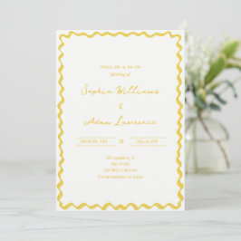 Convite Yellow Hand Written Pinstripes Whimsical Wedding