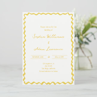Convite Yellow Hand Written Pinstripes Whimsical Wedding