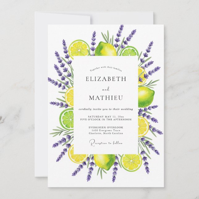 Convite Yellow Lavender Botanical Romance Wedding (Frente)