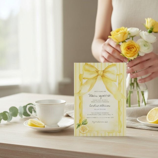 Convite Yellow Lemon & Bow "Main Squeeze" Bridal Shower  (Criador carregado)