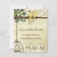 Yellow Love Birds Sitting In a Tree Save the Date