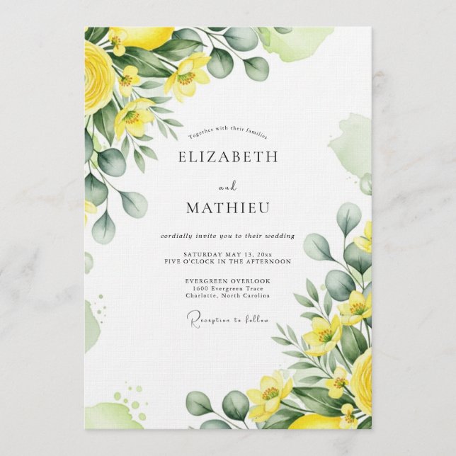 Convite Yellow Lush Botanical Wedding (Frente)