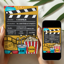 Convite Yellow Movie Night Birthday Party For Boys