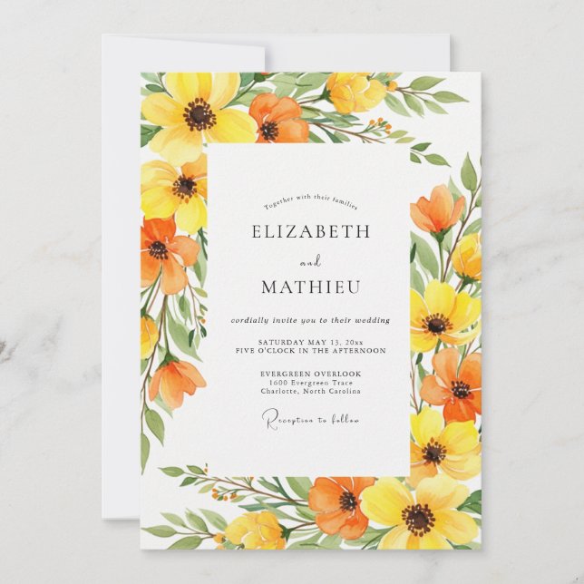 Convite Yellow Orange Bloom Spring Wedding (Frente)
