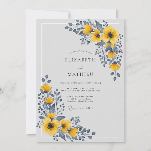 Convite Yellow Polished Botanical Wedding (Frente)