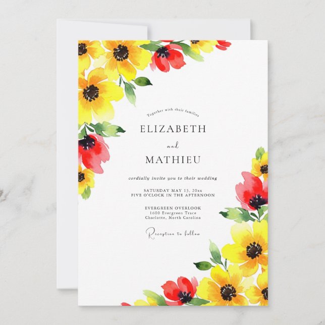 Convite Yellow Red Sunkissed Summer Wedding (Frente)