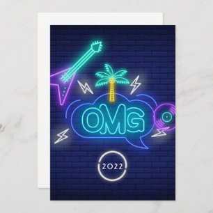 Convite Yellow Retro Music Neon Sinal Festa de formatura I