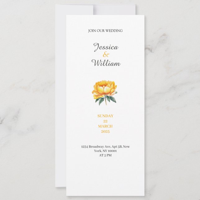 Convite Yellow rose classy elegant wedding invitation (Frente)