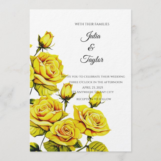 Convite Yellow Rose Elegant Invitation (Frente)