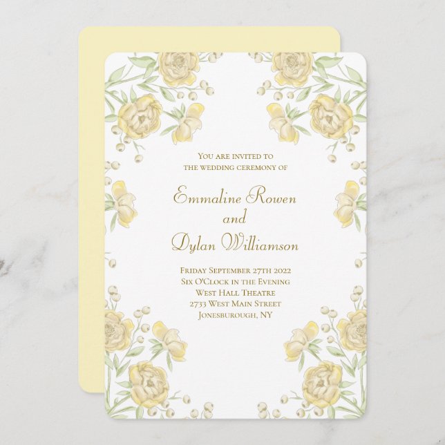 Convite Yellow Rose Wedding (Frente/Verso)
