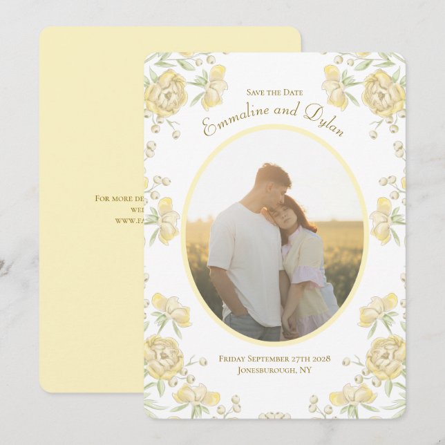 Convite Yellow Rose Wedding Save the Date (Frente/Verso)