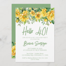 Convite Yellow Sage Green Floral 40th Birthday Party