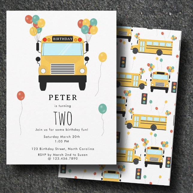 Convite Yellow School Bus Kids Birthday Party (Yellow School Bus Kids Birthday Party Invitation)