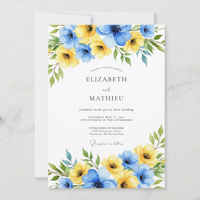 Convite Yellow Sky Blue Gleaming Spring Wedding (Frente)