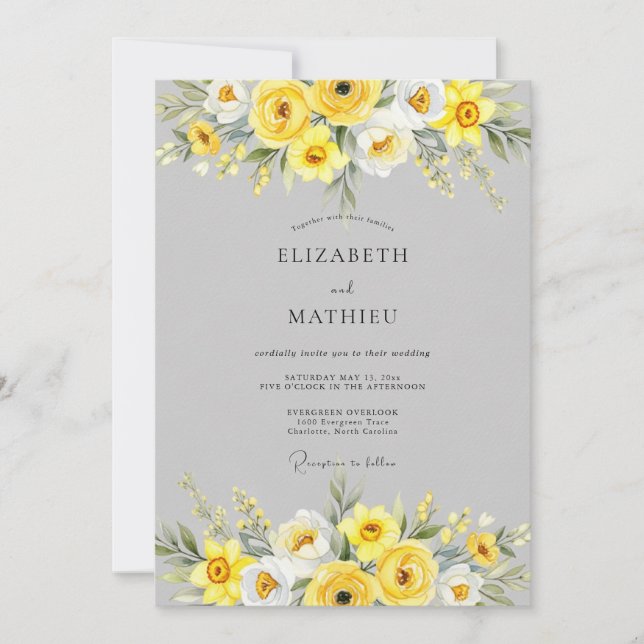 Convite Yellow Sophisticated Floral Wedding (Frente)
