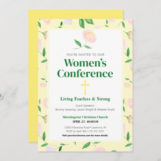Convite Yellow Spring Floral Women's Conference Invitation (Frente/Verso)
