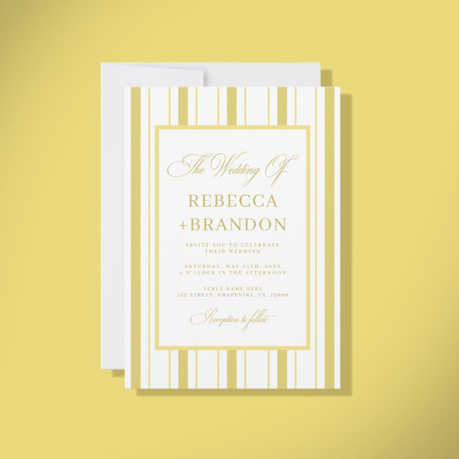 Convite Yellow Stripes Elegant QR Code RSVP Summer Wedding (Criador carregado)