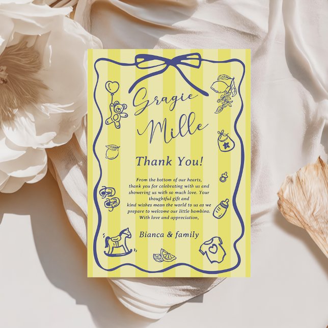 Convite Yellow Stripes Italian Themed Ciao Baby Shower (Criador carregado)