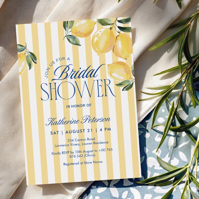 Convite Yellow Stripes Lemon Bridal Shower Invitation (Criador carregado)