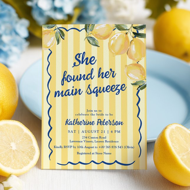Convite Yellow Stripes Lemon Bridal Shower Invitation (Criador carregado)