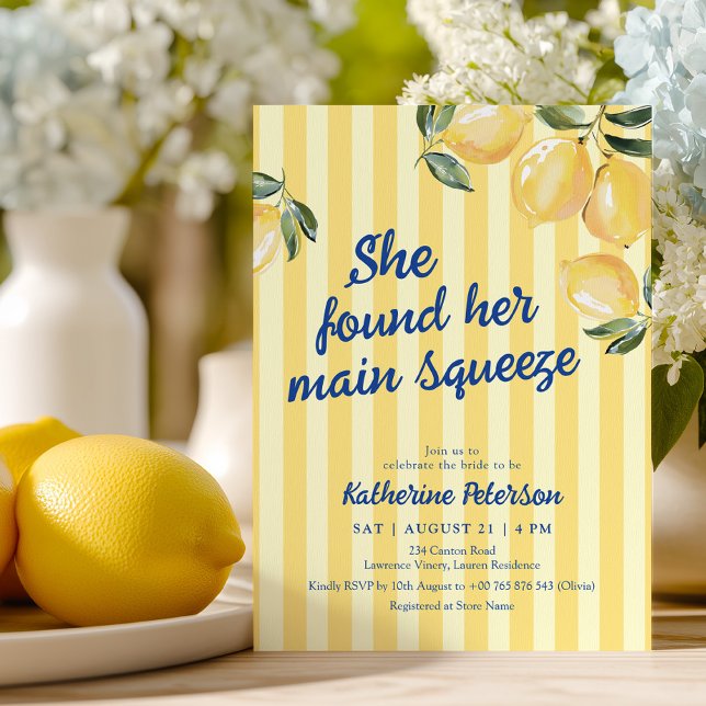 Convite Yellow Stripes Lemon Bridal Shower Invitation (Criador carregado)