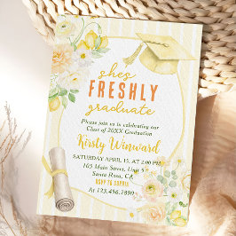 Convite Yellow Stripes Lemons and Flowers Graduation