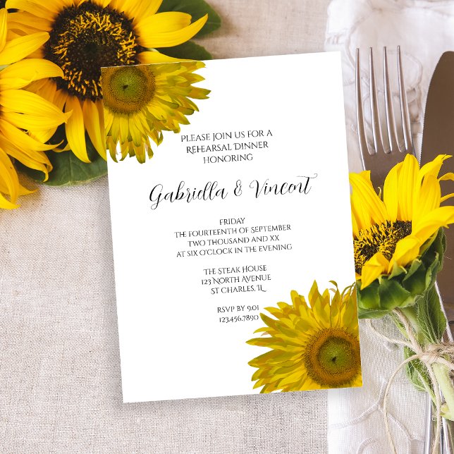 Convite Yellow Sunflower Wedding Rehearsal Dinner (Criador carregado)